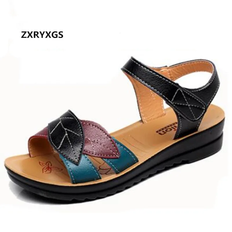 

2019 Mixed Colors Women Summer Sandals Fashion Casual Shoes Soft Comfort Non-slip Flat Sandals Middle-aged Women Shoes Sandals