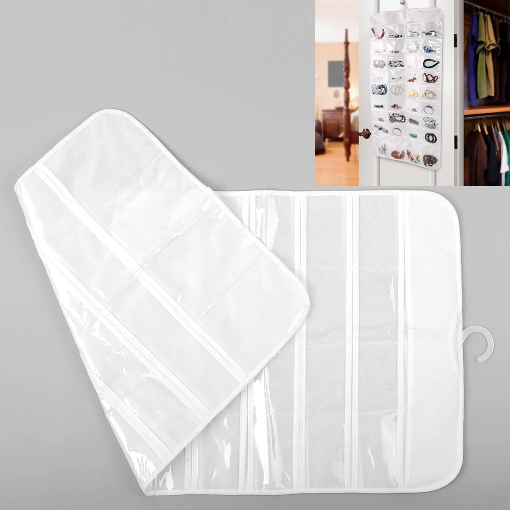 72 Pocket Hanging Jewelry Organizer Bracelet Earring Ring Holder Hang Hook Bag