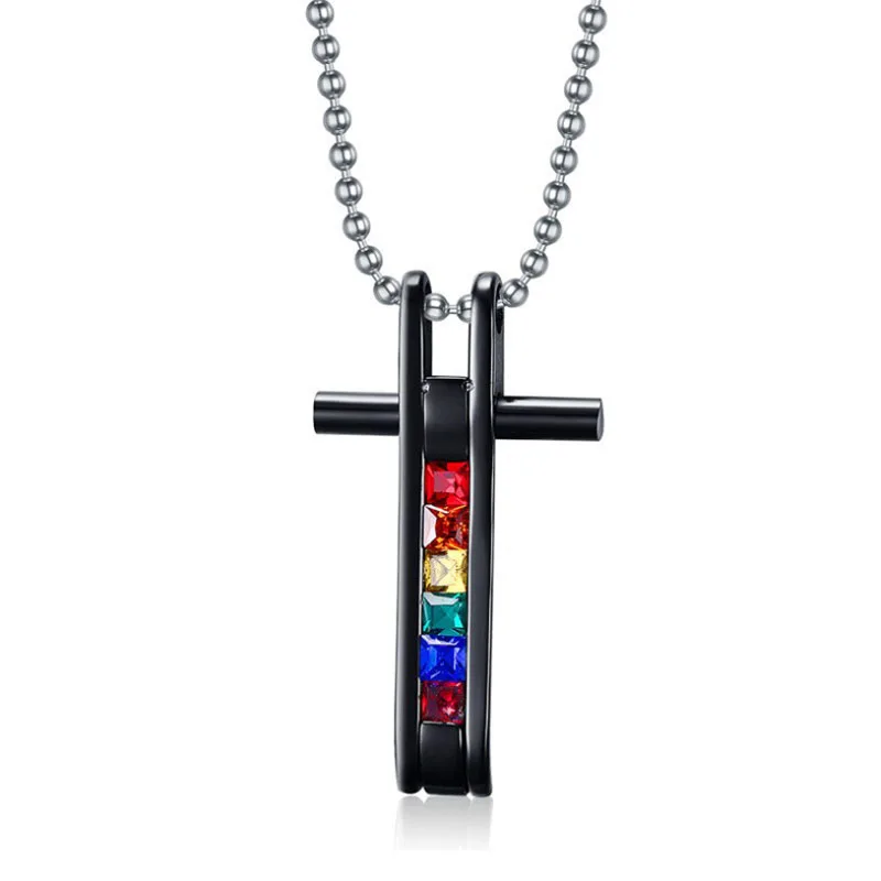 

Stainless steel rainbow cross pendant jewelry European and American titanium steel gay pendant