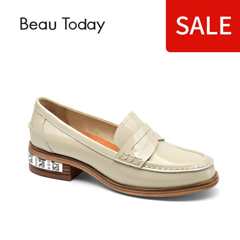 

BeauToday Penny Loafer Women Genuine Leather Shoes Moc Toe Slip On Casual Fashion Shoes Patent Leather Flats 27034