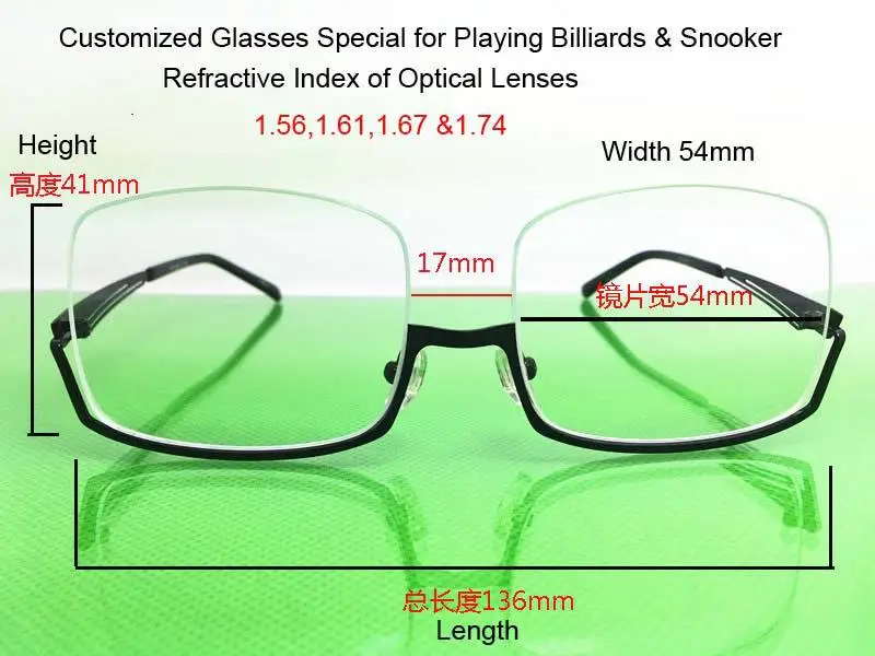 High Quality 4 Different Lenses Customized Nearsighted Glasses 136 41mm Snooker Billiard Fill Prescription for myopia