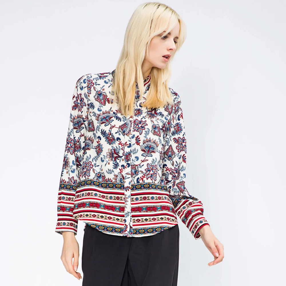 Womens blouses Multicolor Long Sleeve Floral print Tribal Blouse Autumn