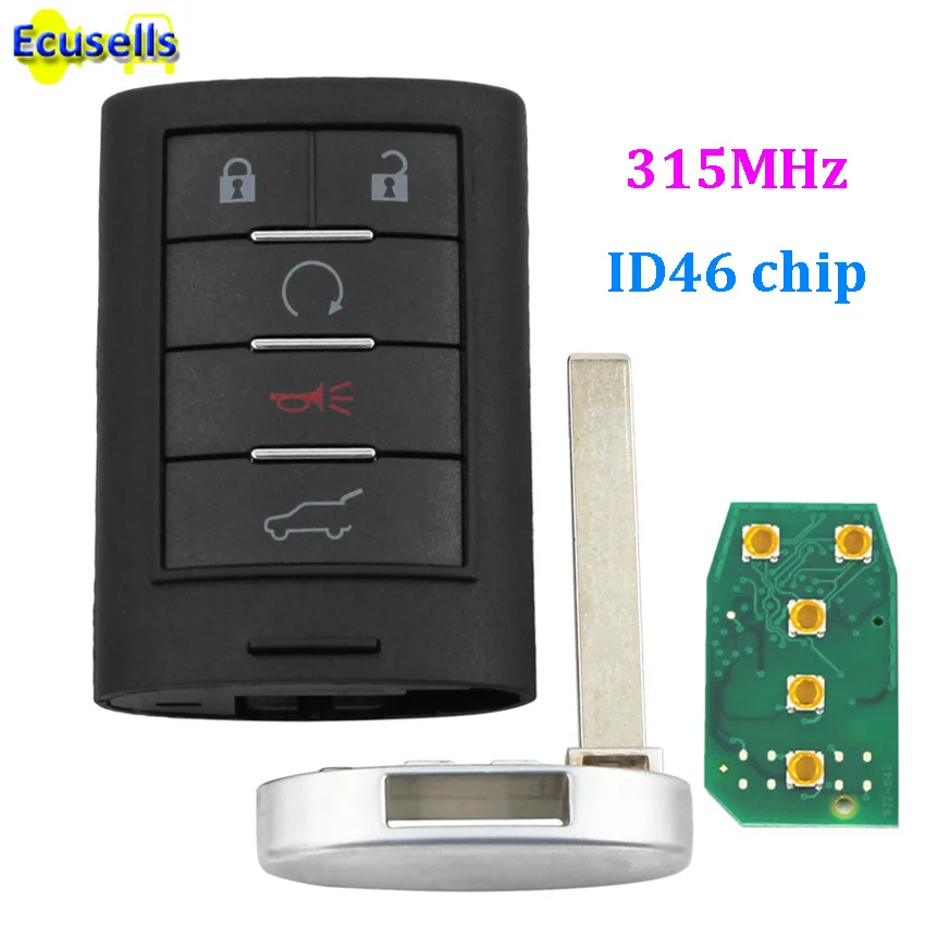 

Intelligent Card Smart keyless entry Remote Key fob 5 Button 315MHZ For Cadillac SRX XTS ATS with ID46 chip