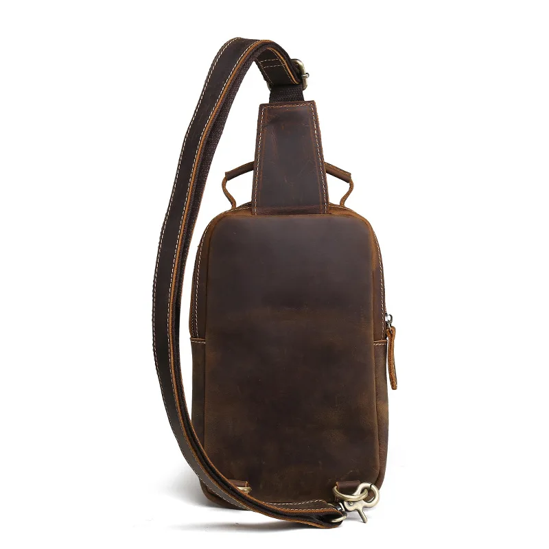 Norbinus Genuine Leather Men Sling Bag Cowhide Chest Bags Day Pack Male Vintage Messenger Crossbody Bag Casual Shoulder Handbags