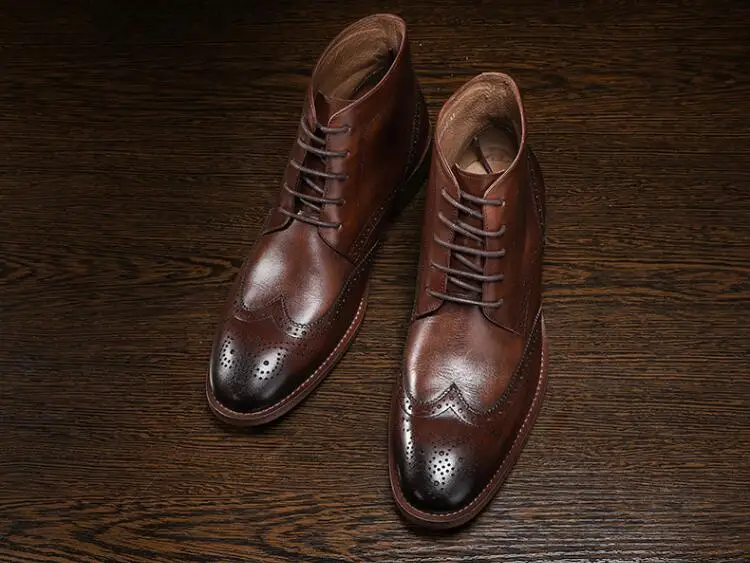 Haute En Top Véritable Noir À Cuir Hommes Formelle Mâle marron Casual Cheville Lacets Chaussures Vintage De Martin Bottes D'affaires Sculpté wZulPkXOiT