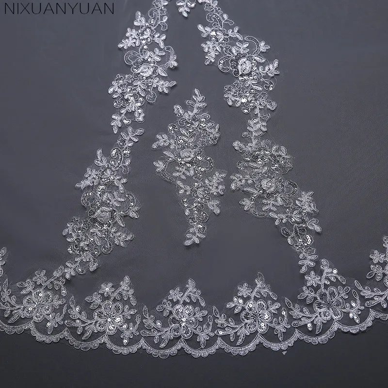 Мода один слой 3 м Длинная фата невесты Кружева Аппликации Vestido de noiva Brautschleier Свадебная veu de noiva longo