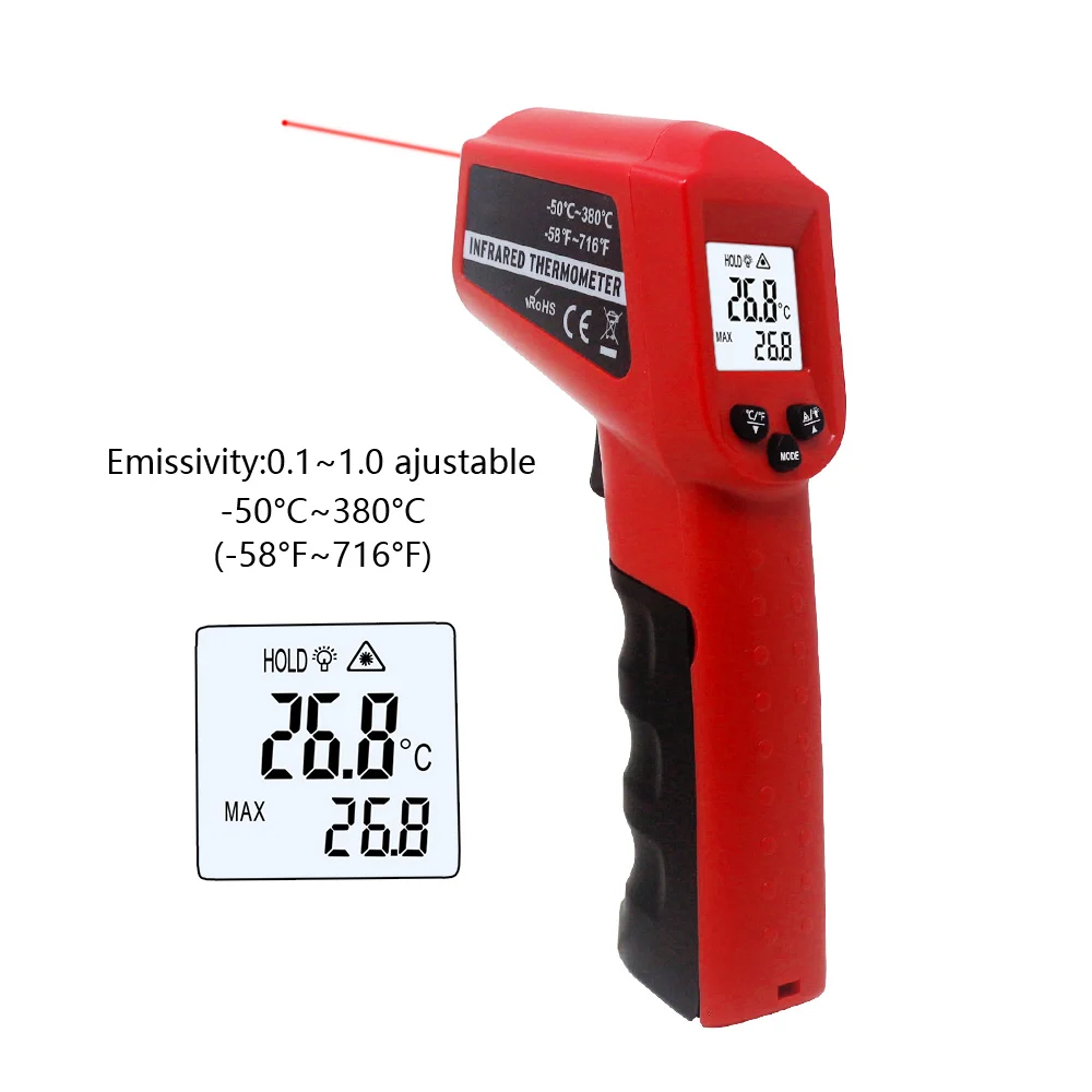 Бесконтактный цифровой инфракрасный термометр ИК лазерный точечный пирометр измеритель температуры C/F выбор-50C~ 380c-50c~ 550C - Цвет: 50C-380C 58F-716F