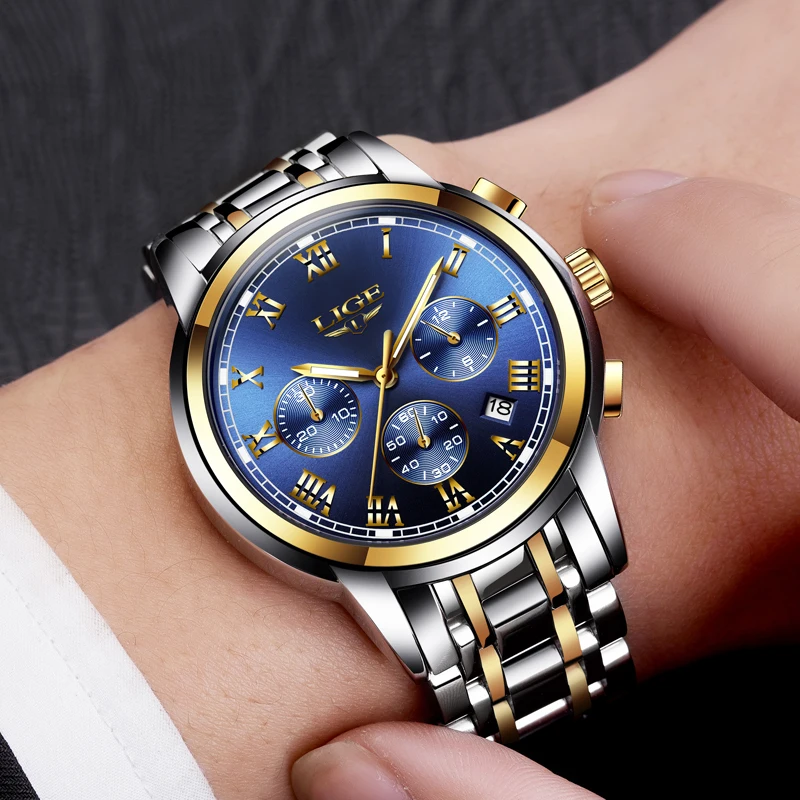  LIGE Fashion Brand Mens Watches Multifunction waterproof Quartz Watch men Military Sport Wristwatch