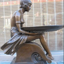 1" Западная деко Искусство бронза Мрамор поднос Belle плоды Лоток Статуя женщины