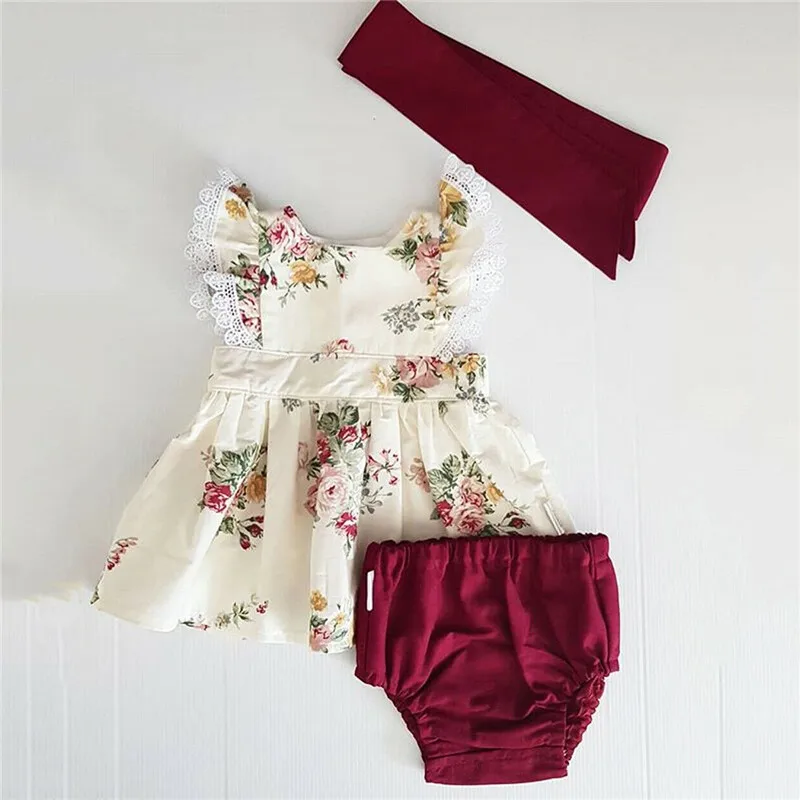 

1-3T Toddler Kids Baby Girl Flower Clothes set Ruffles Lace Short Sleeve Floral Top and shorts Dress set Cute Princess Outfits