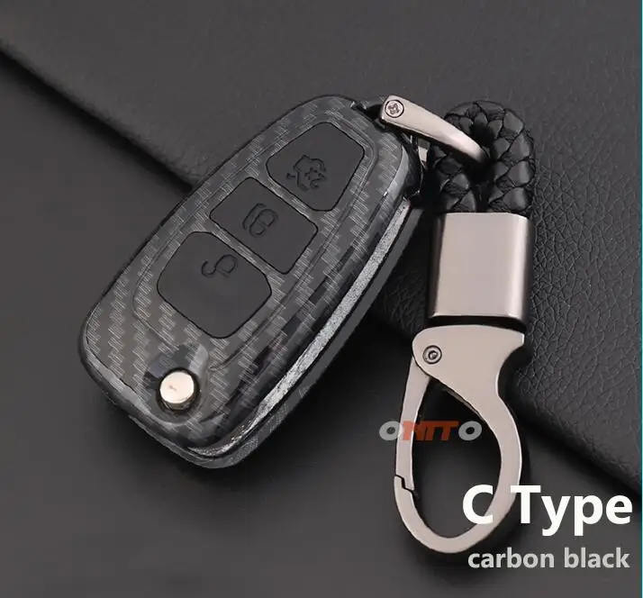 Для Ford Car-styling 1 комплект 3 кнопки дистанционного авто ключ сумка для ключей Автомобильный ключ крышка брелок углеродное волокно цветные кнопки доска для ключей - Название цвета: Carbon Black C