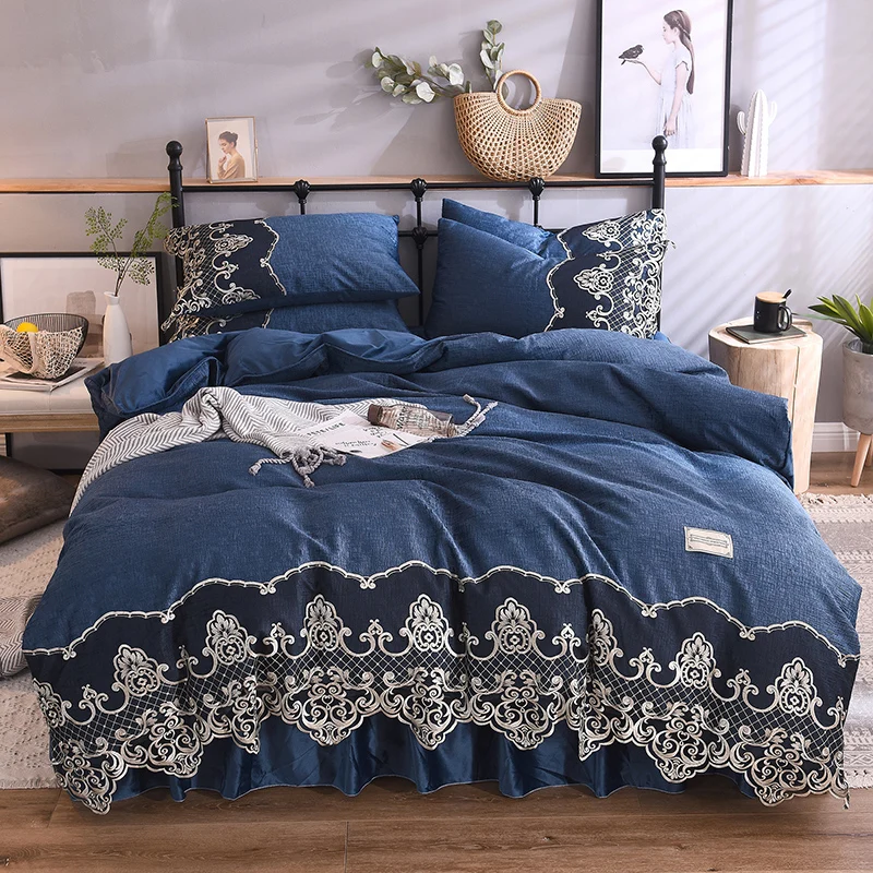 Pink Blue White Gray Red Purple Green Winter Thick Fleece Bedding Set Mink Velvet Duvet Cover Bed Linen Fitted Sheet Pillowcases,11,King Size 4Pcs,Fitted Sheet Style
