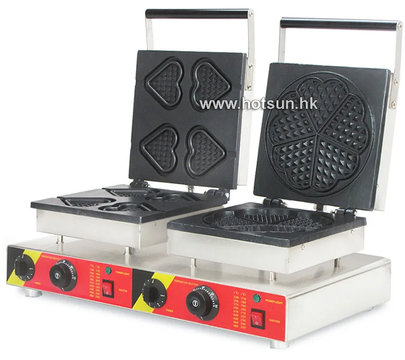Commercial Non stick 110V 220V Electric Dual Double Heart Shaped Waffle