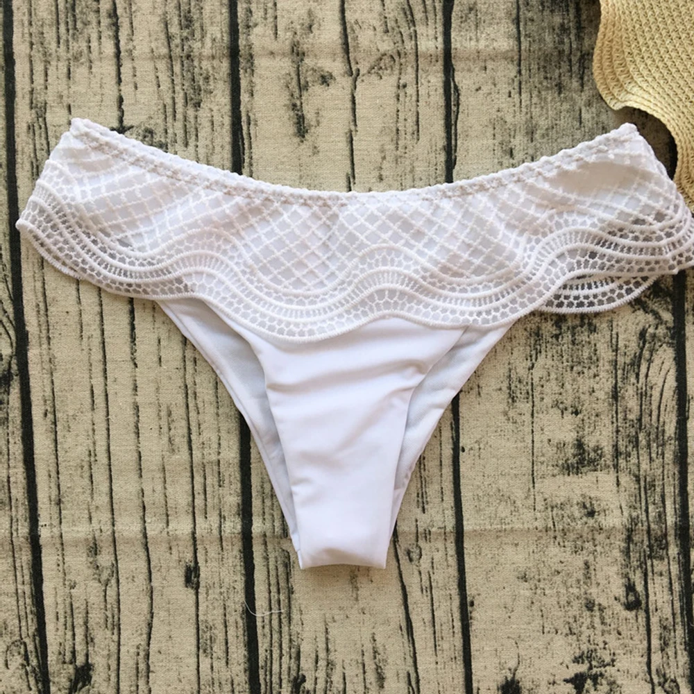 White scalloped lace bikini swimsuit two piece set high waisted women push up separate female small fresh swimwear wire free