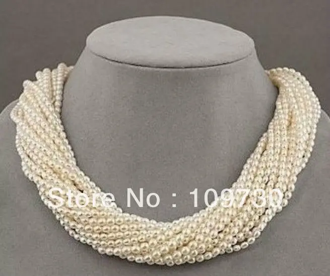 

Jewelry 001446 12 ROW WHITE Refinement AAA+SOUTH SEA SMALL PEARL NECKLACE 18inch