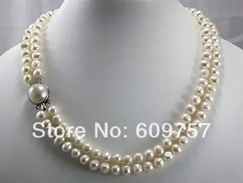 

Real Natural Freshwater Jewelry 8-9MM 2 Rows White Black Cultured Pearl Necklace Mabe Clasp Hook Necklaces