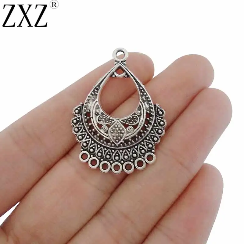 

ZXZ 10pcs Antique Silver Chandelier Boho Earring Multi Strand Connector Charms Pendants for Jewelry Making Findings 36x27mm
