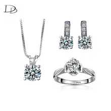 women 925 sterling silver suspension jewelry sets ladies wedding accessories necklace earrings rings 3 set jewelry hhm002