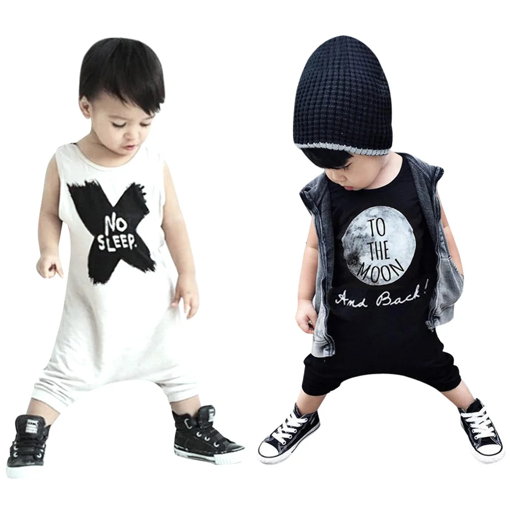 

Baby Boy Clothes Romper Newborn No Sleep Letter Black White Jumpsuit Summer Clothing Overall for Children Bady Suit