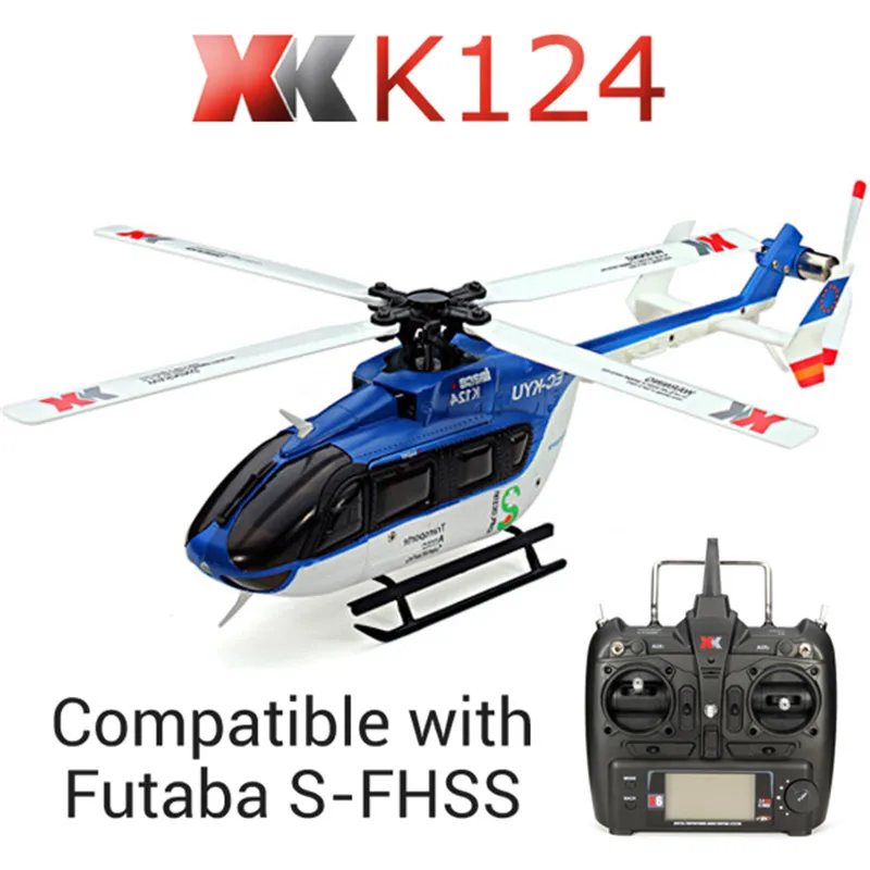 

XK K124 6CH Brushless EC145 3D6G System RC Helicopter RTF With FUTABA S-FHSS for Kids Children Remote Control