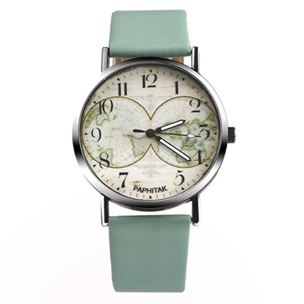 

New Vintage Women Map Arabic Numbers Quartz Analog Pointer Party Travel Wrist Watch