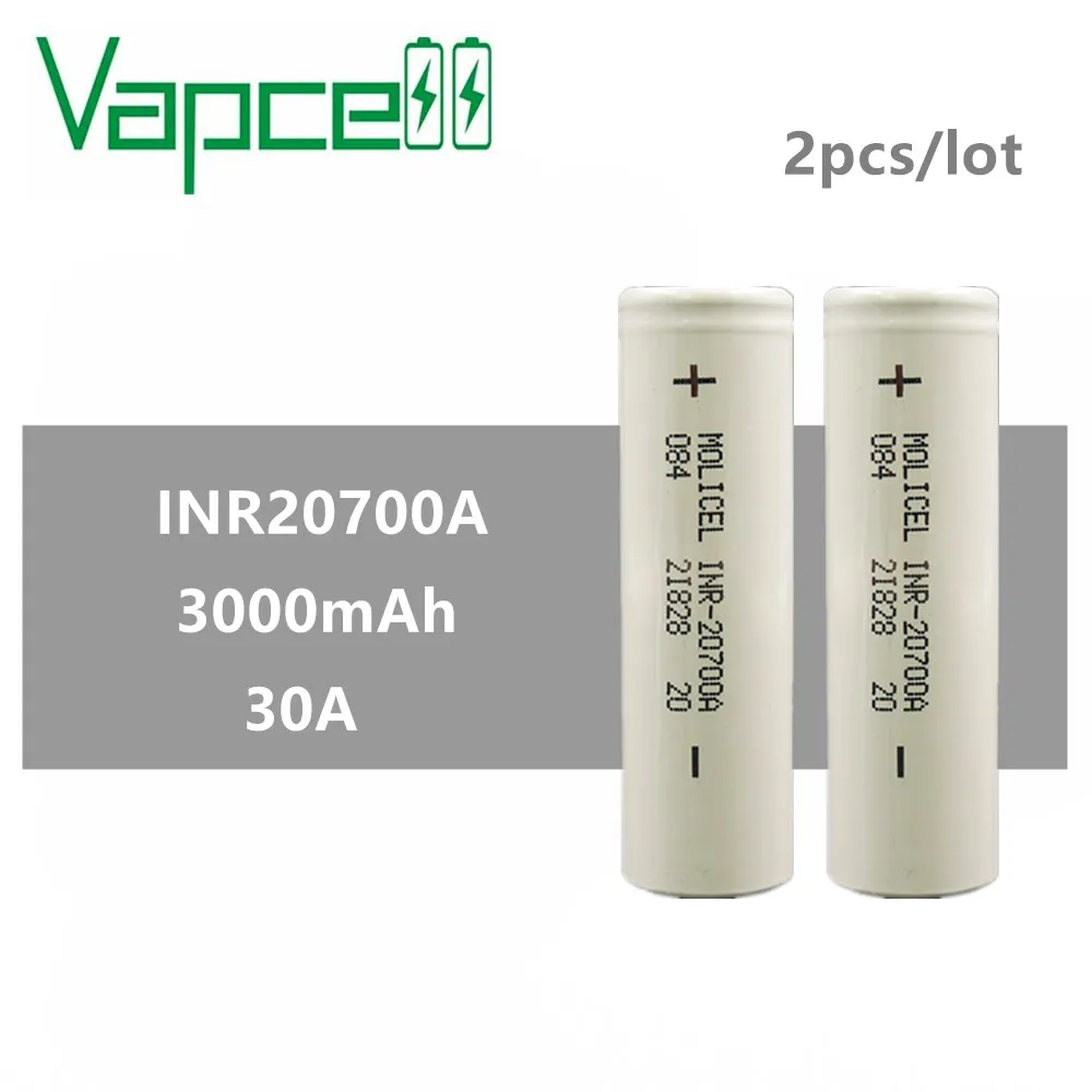 2 шт. оригинальный Vapcell INR 20700 аккумулятор высокой энергии 3 7 В molicel INR20700A 3000 мАч 30A