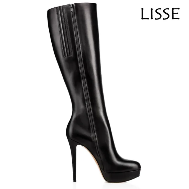 Cheap Women Ladies Round Toe High Heel Platform Knee High Boots Black Full Zipper Winter Party Fashion Shoes Footwear Size 4~15.5 Cheap Women Ladies Round Toe High Heel Platform Knee High Boots Black Full Zipper Winter Party Fashion Shoes Footwear Size 4~15.5