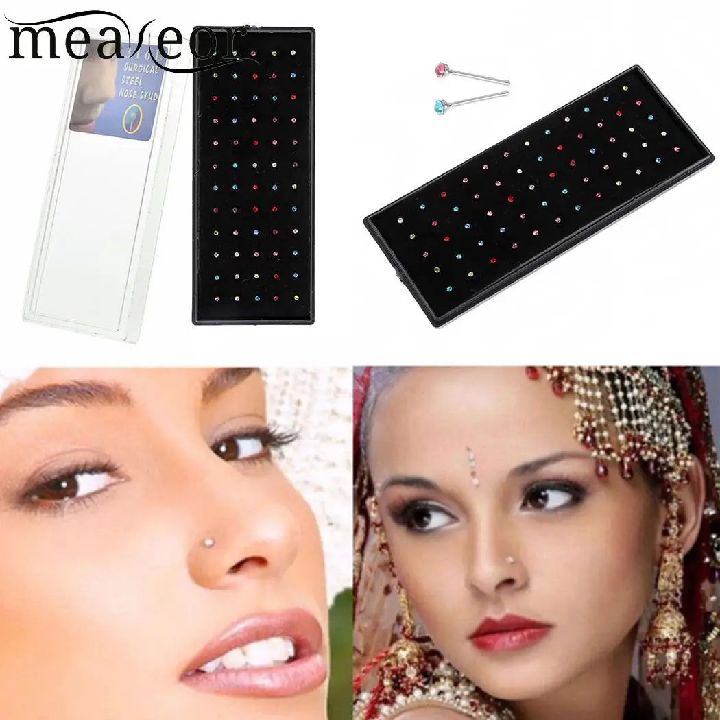 60pcs Bone Body 60pcs Stud Piercing Nose Box Multicolor Nose Women 0