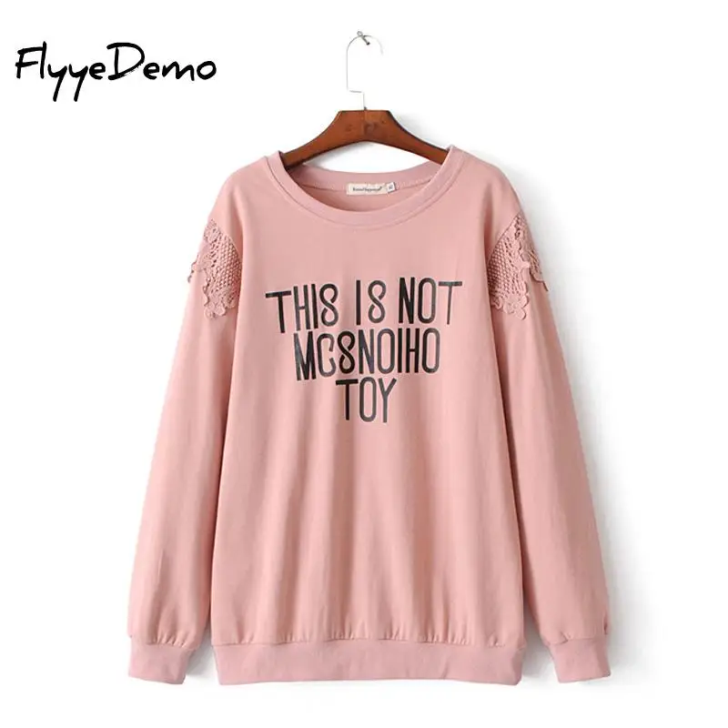 

Harajuku Letter Print Women Fleeces Hoodies Oversize Velvet Sweatshirt Full Sleeve Lace Patchwork Pullover Streetwear Plus Size