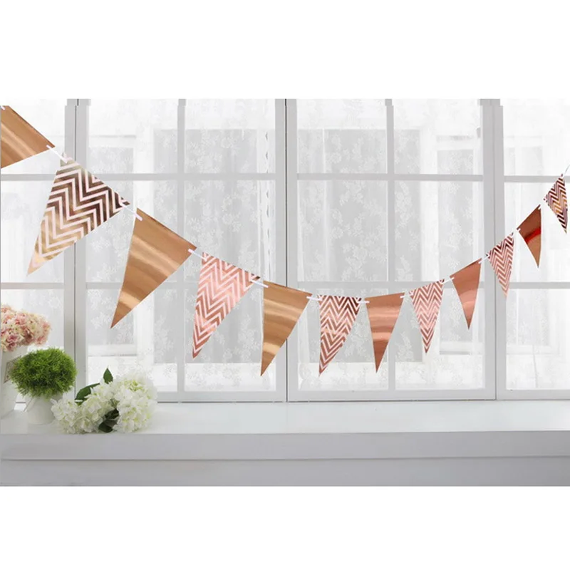 12PC Flags Happy Birthday Banner Decoration Candy Bar Bunting Wedding Supplies Babyshower Wreath Slingers Garlands Party Decor