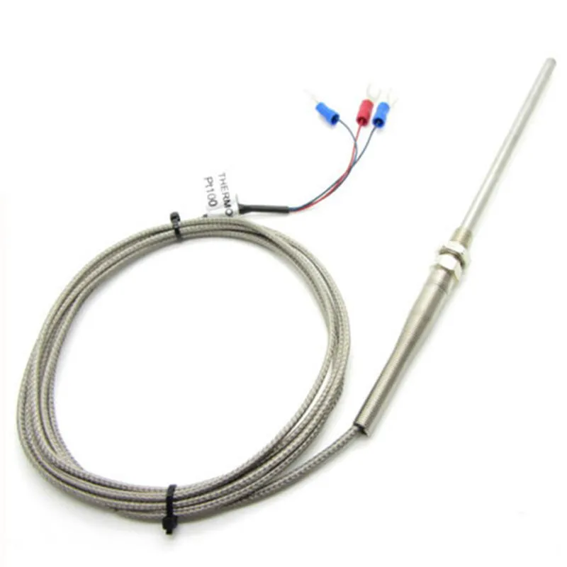 Stainless Steel Shield Probe Tube Rtd Pt100 Temperature Sensor With 3 Cable Wires For