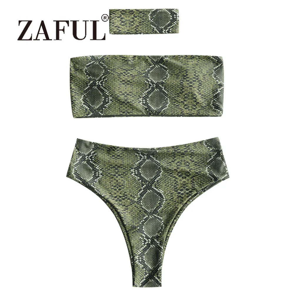 ZAFUL Snakeskin Bikini Sexy Print Bandeau Bikini with Choker Women Swimsuit Strapless High Waist Swimwear High Cut Beach Buquni ZAFUL Snakeskin Bikini Sexy Print Bandeau Bikini with Choker Women Swimsuit Strapless High Waist Swimwear High Cut Beach Buquni