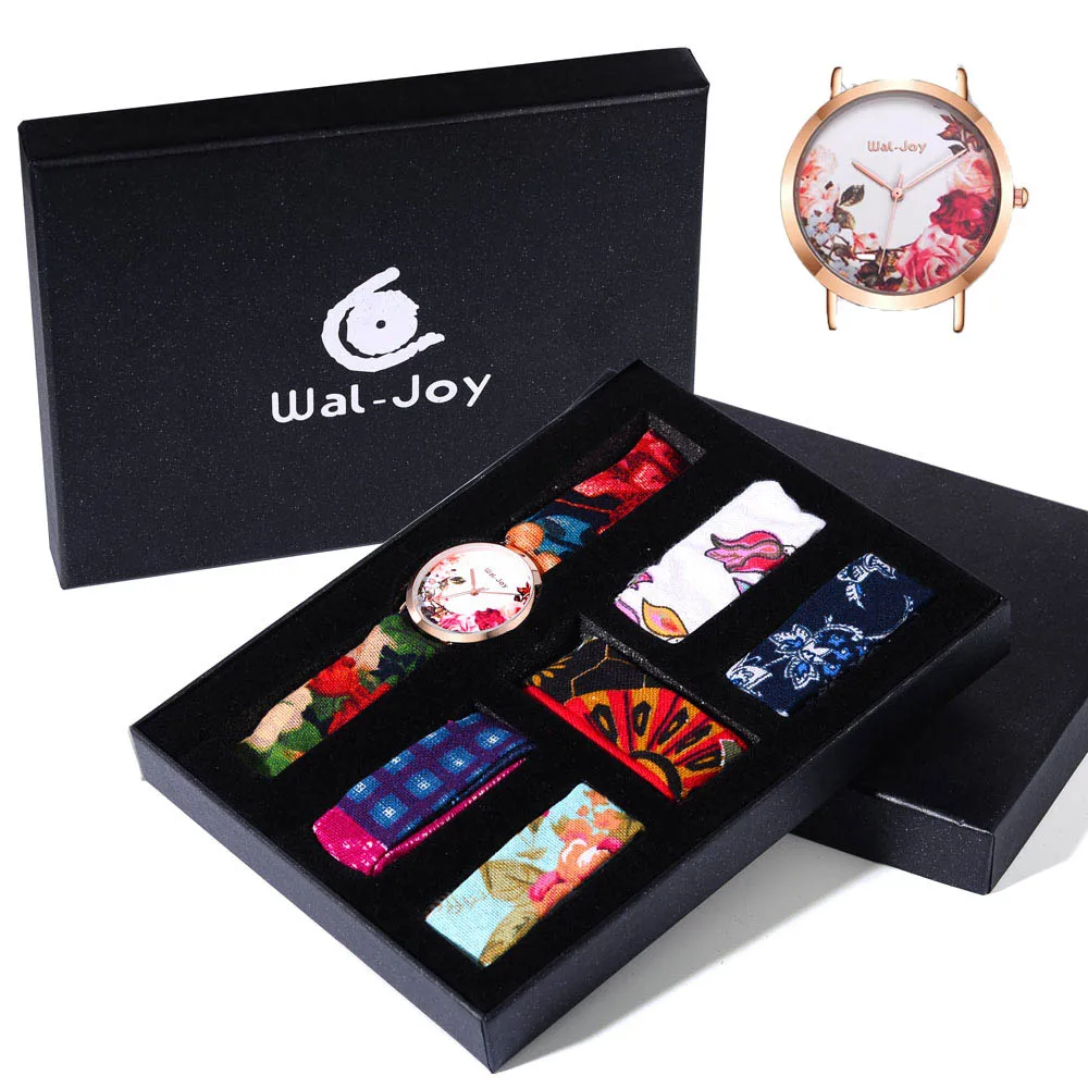 Бренд Wal-Joy, очаровательные женские часы из ткани с цветочным принтом, повседневный тканевый ремешок, бандажный бант, женские водонепроницаемые часы DIY, набор, подарок - Цвет: Watch Set 9020