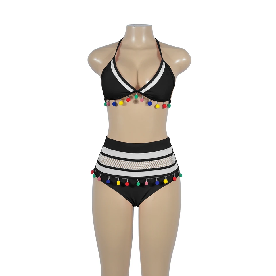 

2019 Sexy Halter Retro Mesh Hollow Out String Bikini Bathing Suit Female Swimsuit High Waist Plus Size Swimwear Women Biquini