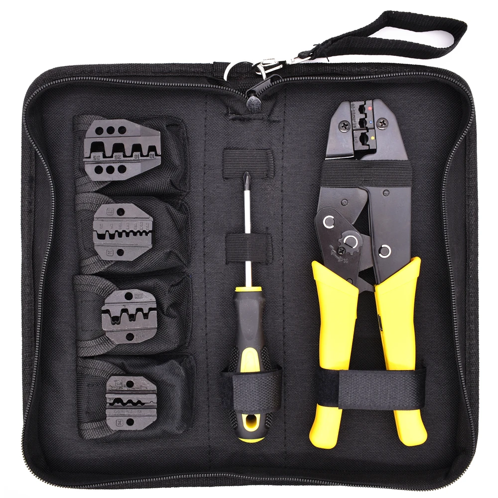 

Wire Crimper Kit Engineering Ratchet Terminal Ferrule Crimping Pliers with Screwdiver 4 Spare Terminals Electrical Hand Tools
