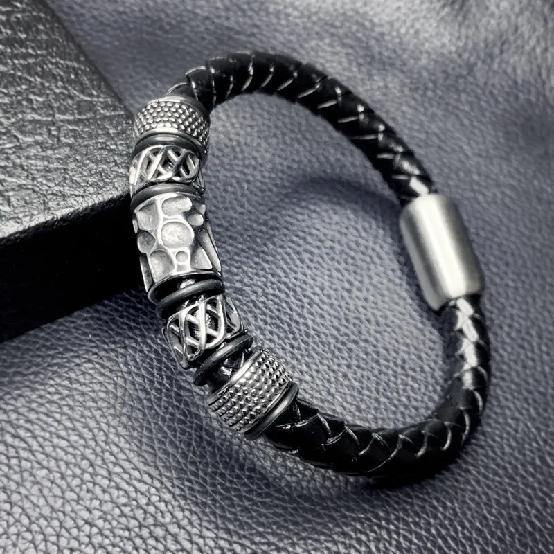 

Trendy Jewelry Fashion Charms Accessories Beads Bangles Men Bracelets 8 mm Genuine Leather with Magnet Clasp Bracelet Wholesale