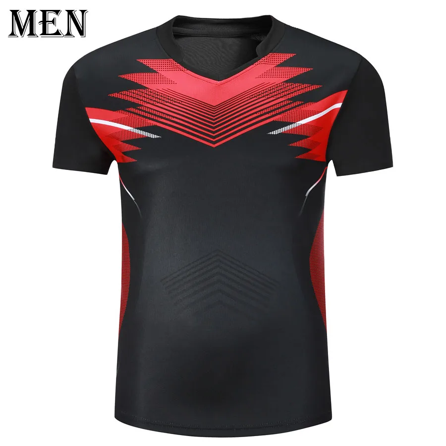 Женские/мужские рубашки для бадминтона, одежда для тренировок, настольный теннис, спортивная одежда с коротким рукавом, футболки для пинг-понга/тенниса/волейбола - Цвет: Men Red