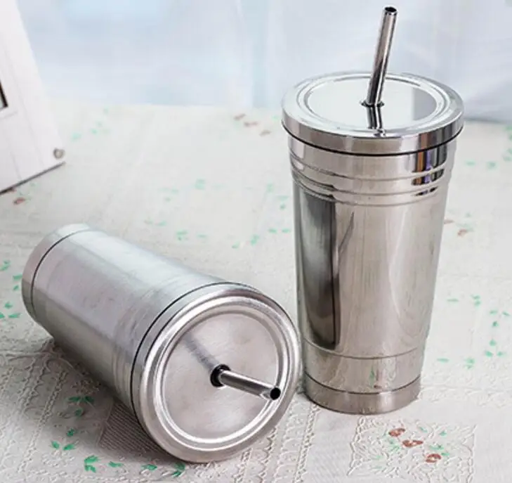 20pcs 500ml 17oz stripe style Coffee Straws Cups Stainless Steel Double Wall Beer Vacuum flask