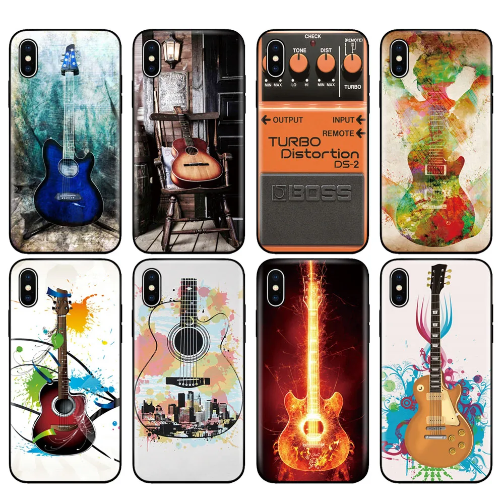 Custodia In Tpu Nera Per Iphone 5 5S Se 2020 6 6S 7 8 Plus X 10 Custodia Cover In Silicone Per Iphone Xr Xs 11 Pro Max Guitar Music Note Bass