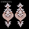 EMMAYA-pendientes colgantes de flores grandes para mujer, aretes largos de lujo de oro rosa nuevo con Circonia cúbica brillante, joyería de boda ► Foto 1/6