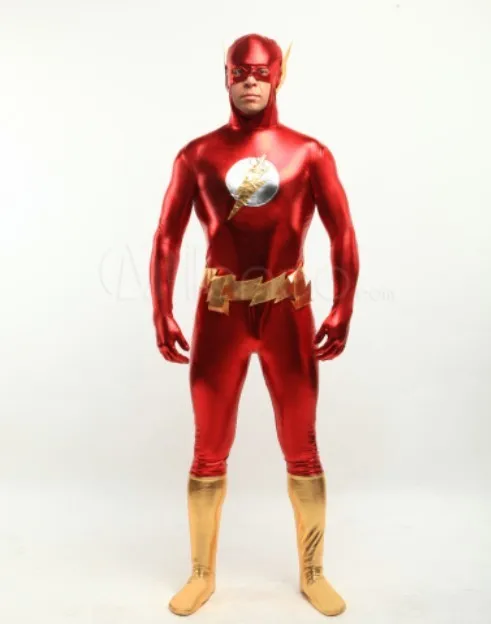Высокое качество DC Comics человек-вспышка костюмы на Хэллоуин для мужчин взрослый ребенок Блестящий металлический аниме супергерой косплей костюм