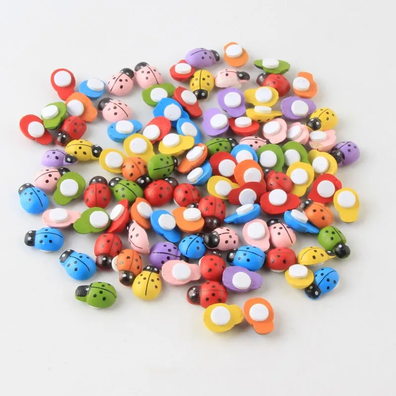 

DIY Wall Sticker Wooden Beads 100pcs Easter Decoration Wood Ladybug Beads For Crafts Decoration Scrapbooking Bead Accessories
