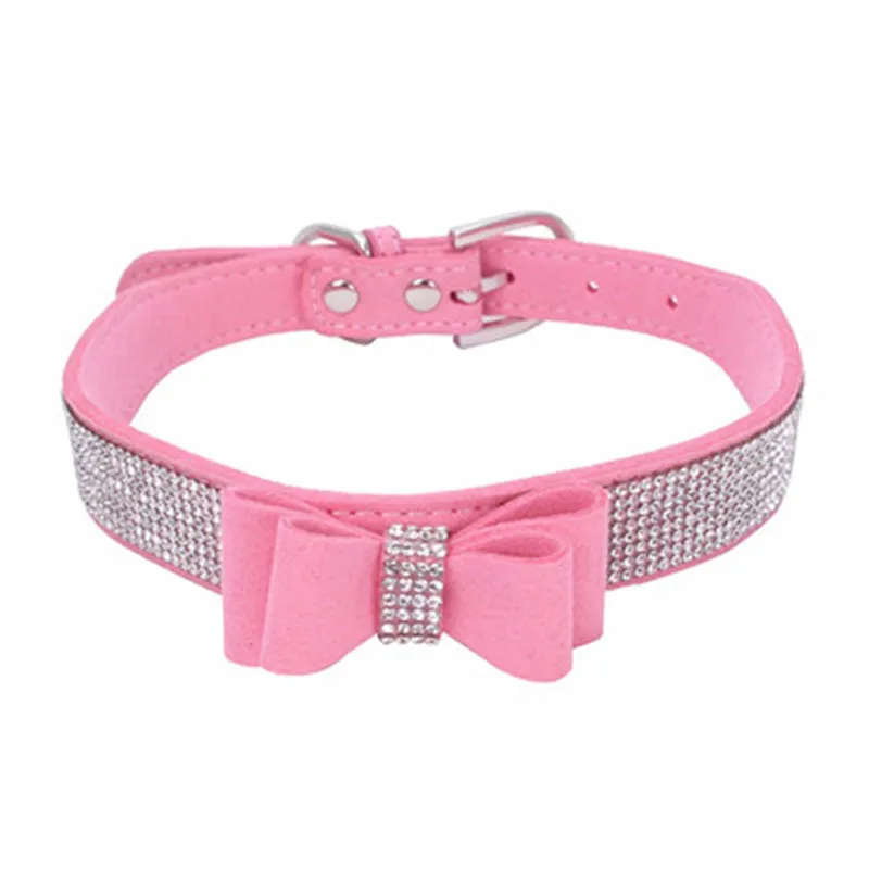 Cute Pets Rhinestone Dog Collars Exquisite Adjustable Bowknot Diamond