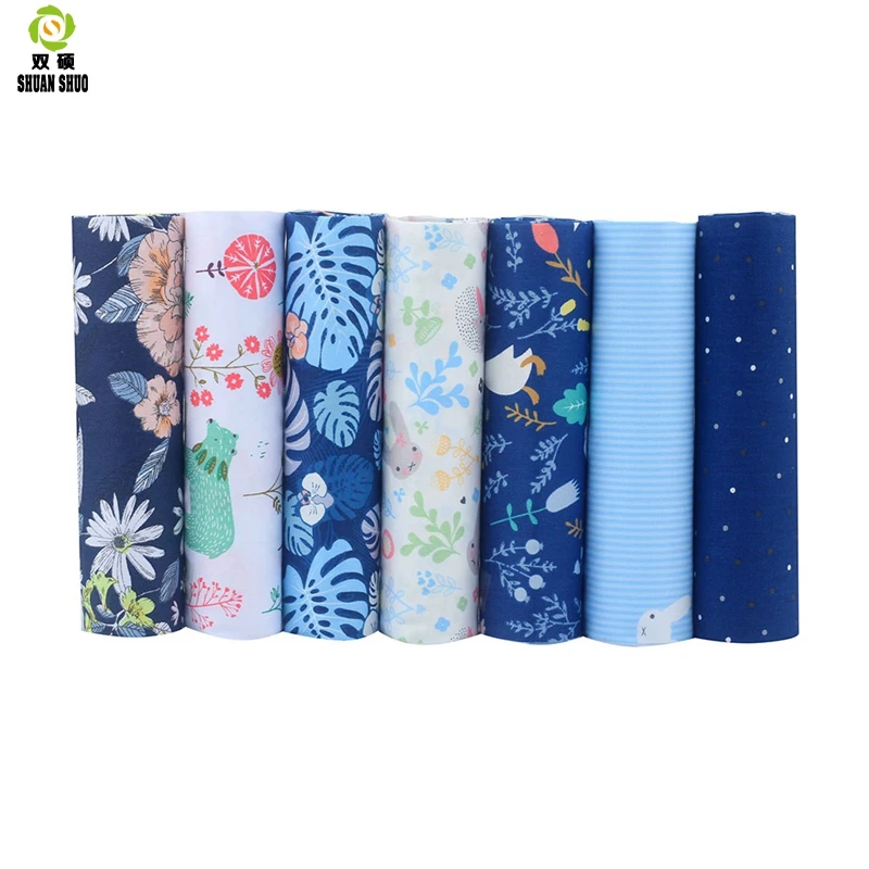 

Shuangshuo Cotton Tissus Fabric Blue Flower Patchwork Fabric Fat Quarter Bundles Fabric For Sewing Doll Cloths 40*50cm 7pcs/lot