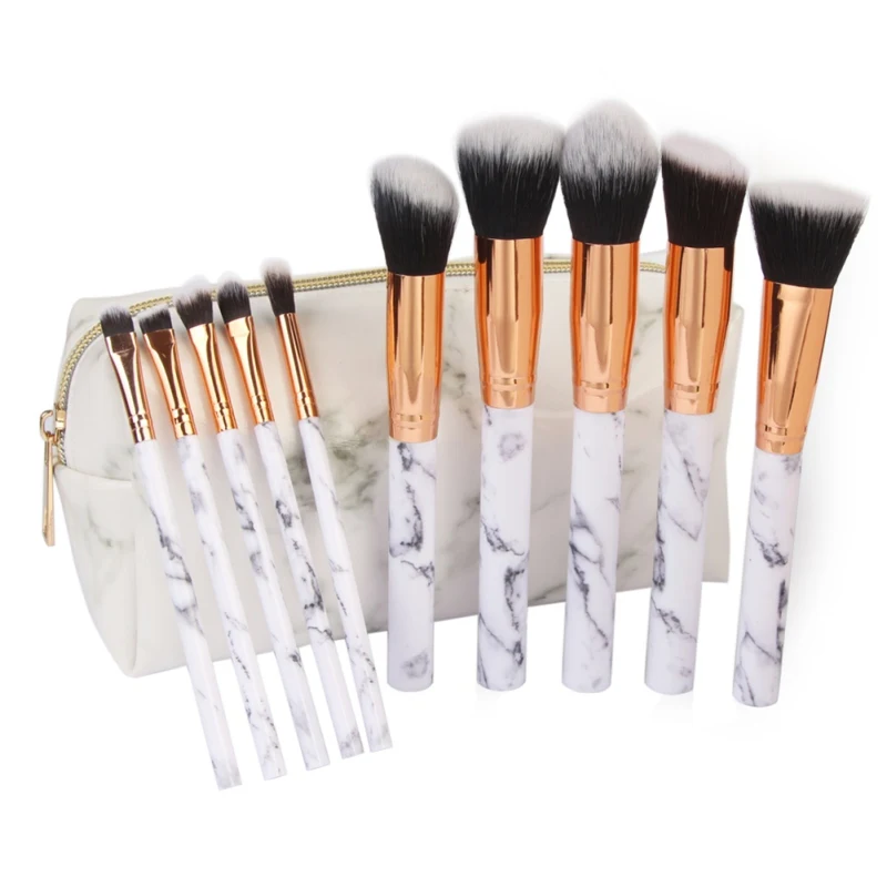 

10Pcs Makeup Brushes Set Marble Professional Foundation Powder Make Up Brushes Tool PU Bag Pincel Maquiagem Beauty