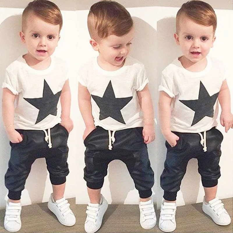 

Children Clothing Set Summer Baby Boys Girls Cotton Clothing Set Short Sleeve Star Printed T-Shirts Top Tees + Pants 2PCS