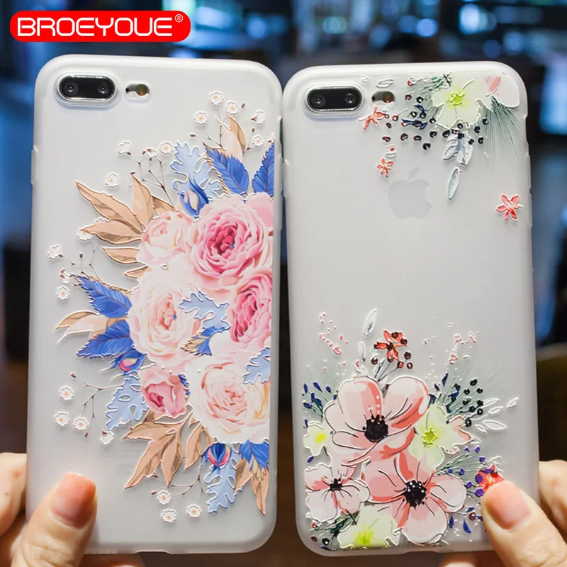 

BROEYOUE Phone Case For iPhone X 8 7 6 6S Plus 5 5S SE Floral Flower Silicone Cases For iPhone 7 8 Plus Soft TPU Case Cover Capa