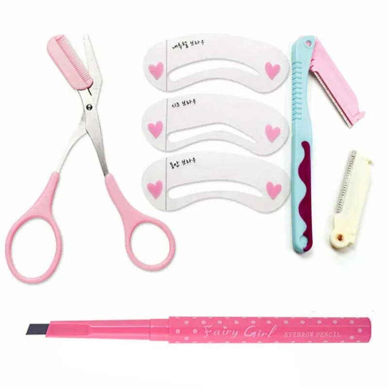 

eye brow 4 in 1 Cosmetic Tool Set Eyebrow Shaving Trimmer Eyebrow Enhancer Drawing Stencils Eye Make Up Tool Kit for Women Hot