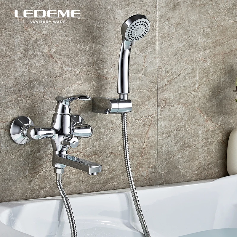 

LEDEME Middle Spout Bathroom Bathtub Faucet Shower Set Brass Body Showers with 3-Function Spray Handhead ABS Shower Head L3141