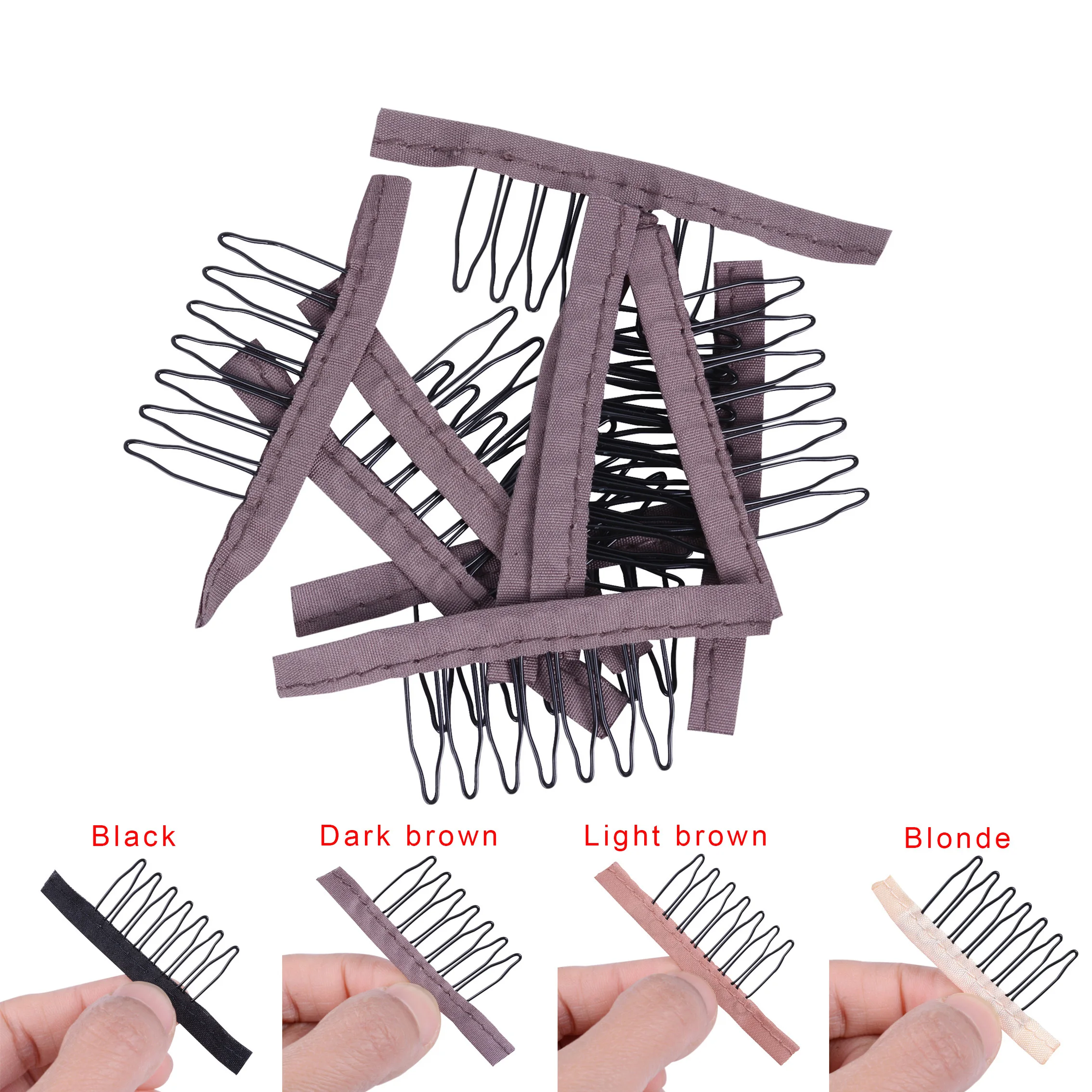 

4 Colors lace Wig clips Steel 7 tooth Polyester durable cloth wig combs for hairpiece caps wig Accessories tools 24 pcs/lot